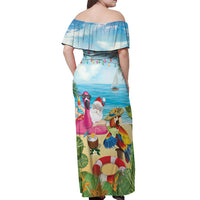 Have Yourself A Beachy Little Christmas Off Shoulder Maxi Dress with Santa Chilling LT7 - Polynesian Pride