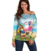 Have Yourself A Beachy Little Christmas Off Shoulder Sweater with Santa Chilling LT7 Women Colorful - Polynesian Pride