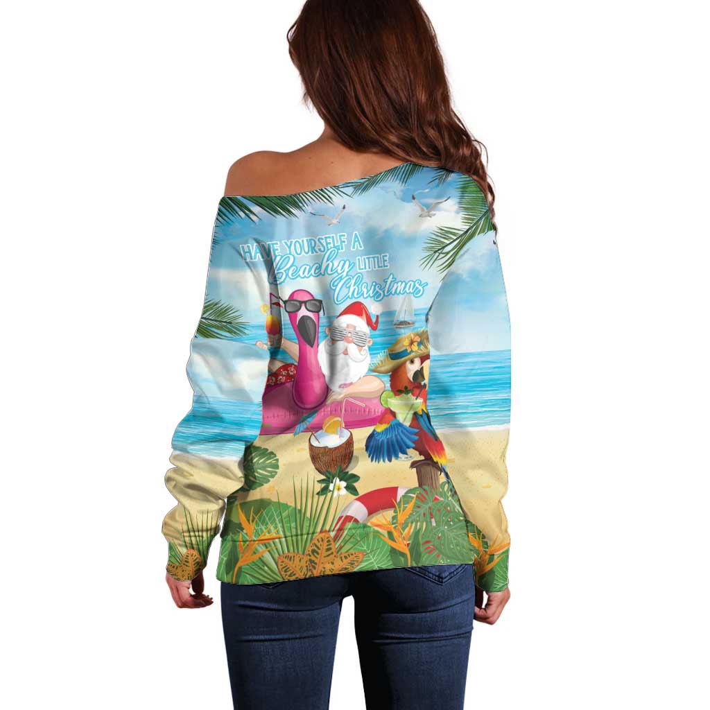 Have Yourself A Beachy Little Christmas Off Shoulder Sweater with Santa Chilling LT7 - Polynesian Pride