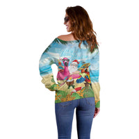 Have Yourself A Beachy Little Christmas Off Shoulder Sweater with Santa Chilling LT7 - Polynesian Pride