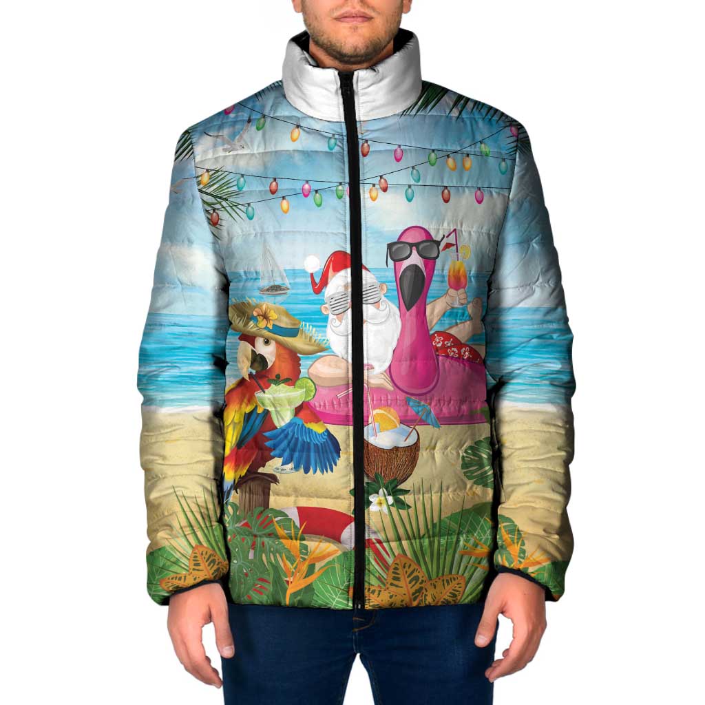 Have Yourself A Beachy Little Christmas Padded Jacket with Santa Chilling LT7 Men Colorful - Polynesian Pride