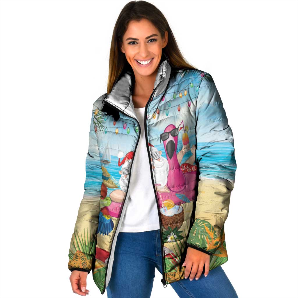 Have Yourself A Beachy Little Christmas Padded Jacket with Santa Chilling LT7 Women Colorful - Polynesian Pride