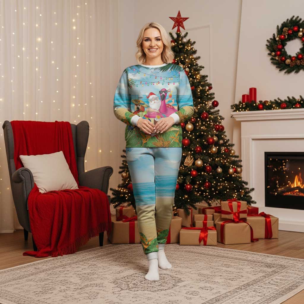 Have Yourself A Beachy Little Christmas Pajama Set with Santa Chilling LT7 Women Colorful - Polynesian Pride