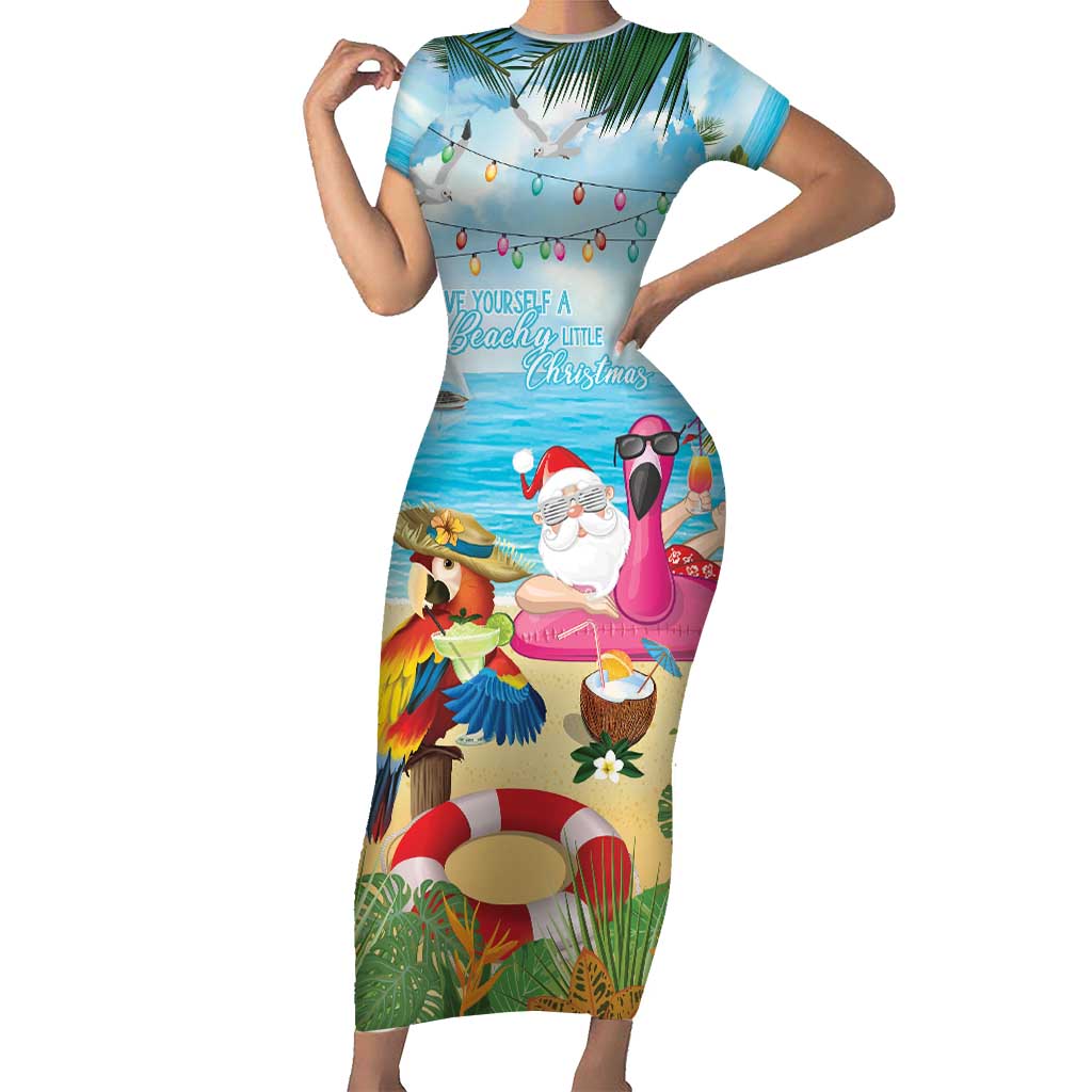 Have Yourself A Beachy Little Christmas Short Sleeve Bodycon Dress with Santa Chilling LT7 Long Dress Colorful - Polynesian Pride