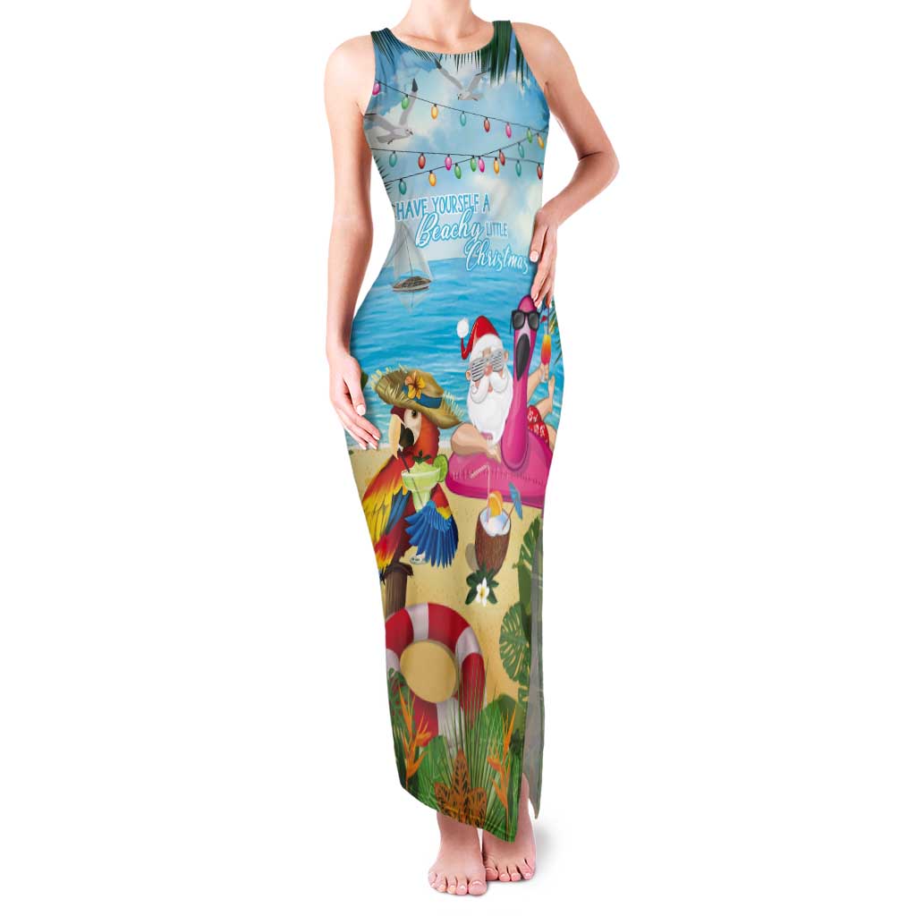 Have Yourself A Beachy Little Christmas Tank Maxi Dress with Santa Chilling LT7 Women Colorful - Polynesian Pride