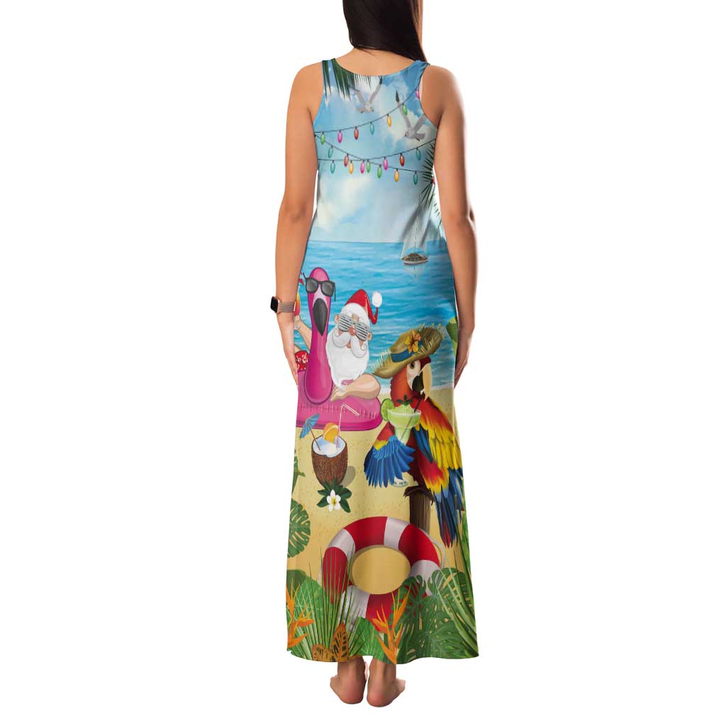 Have Yourself A Beachy Little Christmas Tank Maxi Dress with Santa Chilling LT7 - Polynesian Pride