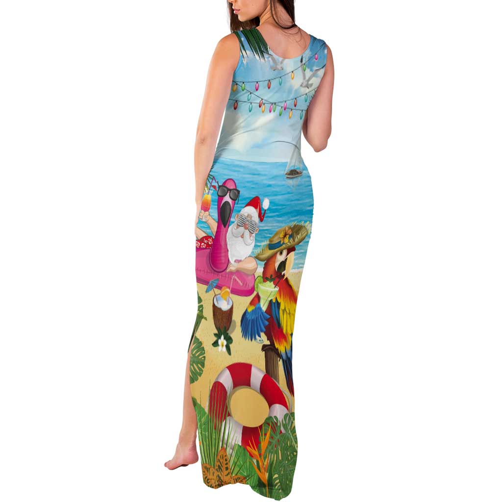 Have Yourself A Beachy Little Christmas Tank Maxi Dress with Santa Chilling LT7 - Polynesian Pride