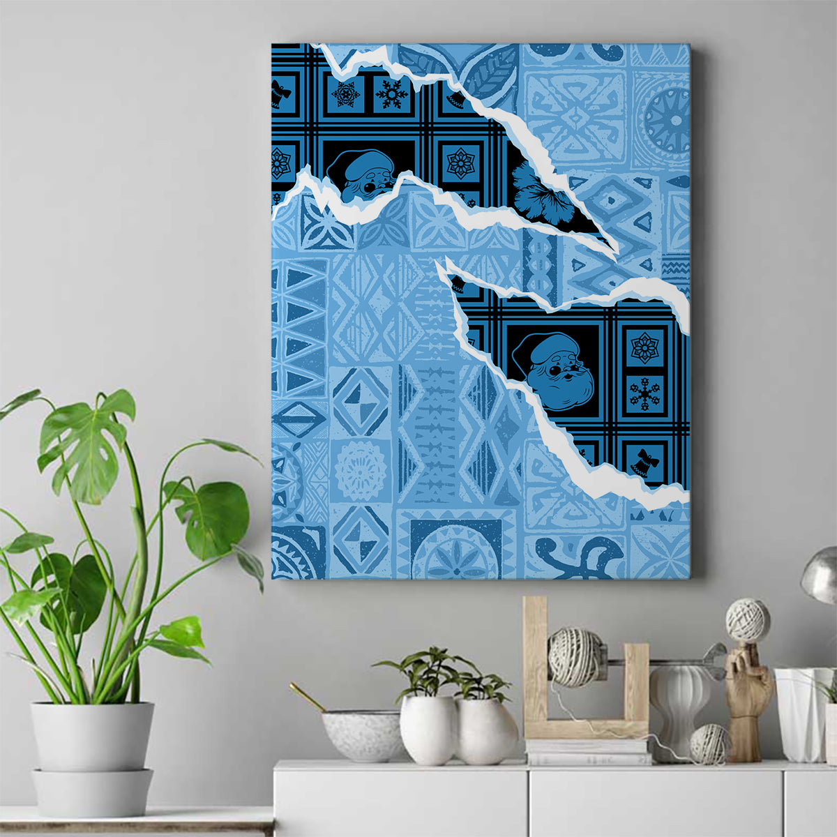 Bula Fiji Tapa Mix Christmas Canvas Wall Art Vintage Style LT7 Turquoise - Polynesian Pride