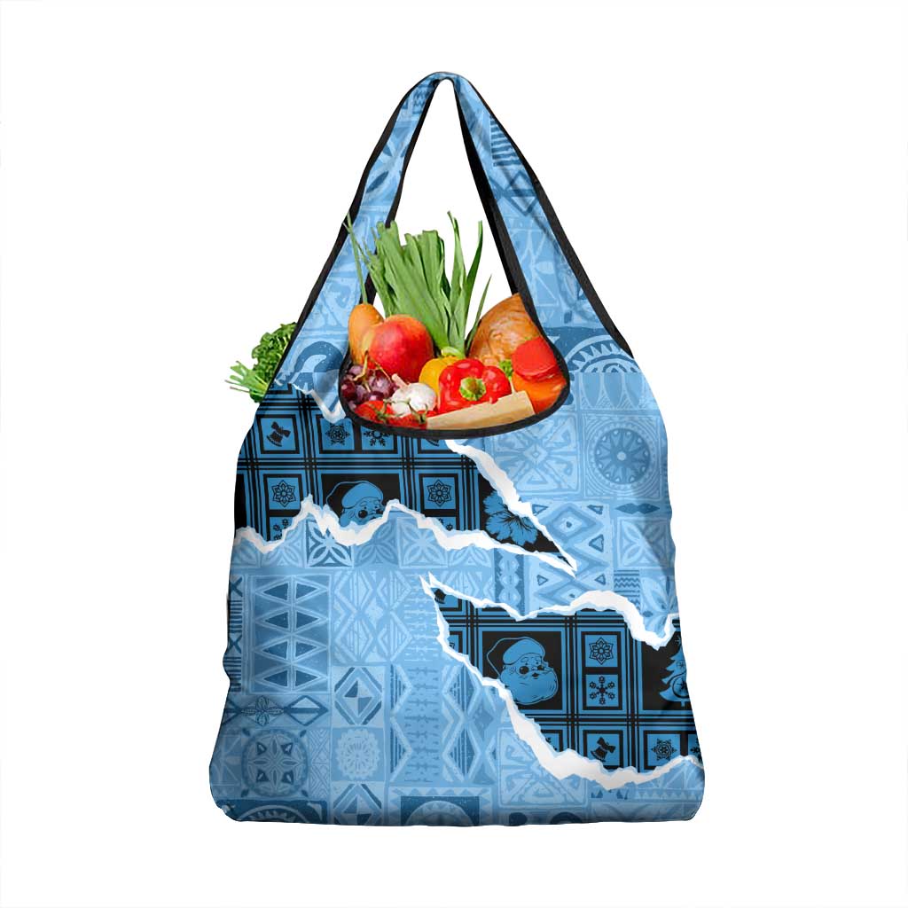 Bula Fiji Tapa Mix Christmas Grocery Bag Vintage Style LT7 1-pack One Size Turquoise - Polynesian Pride