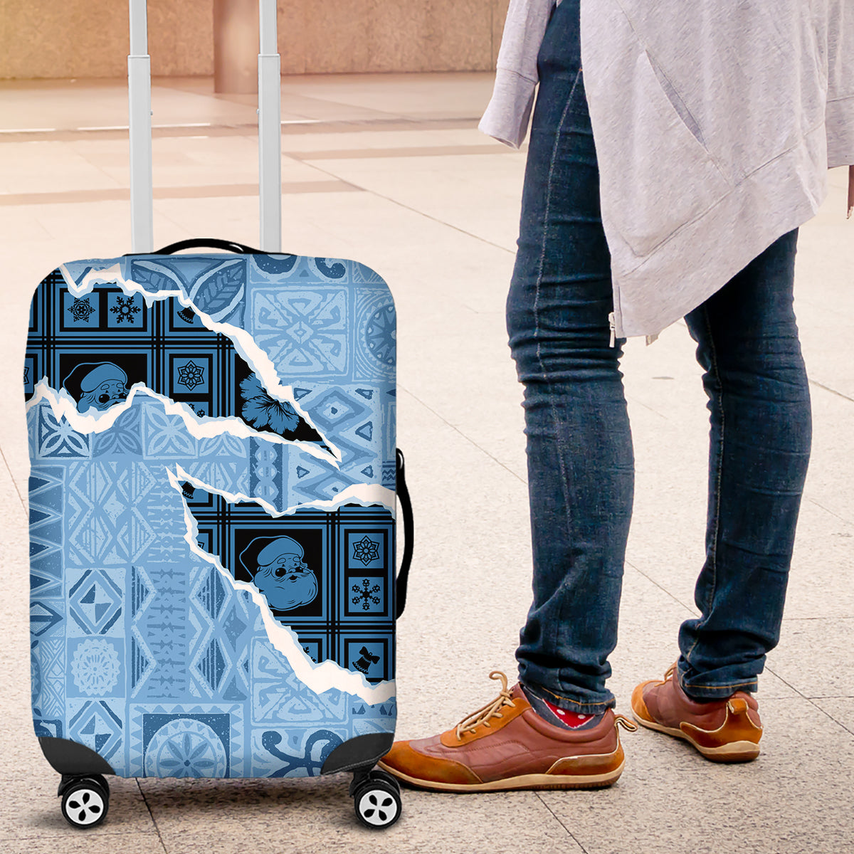 Bula Fiji Tapa Mix Christmas Luggage Cover Vintage Style LT7 Turquoise - Polynesian Pride