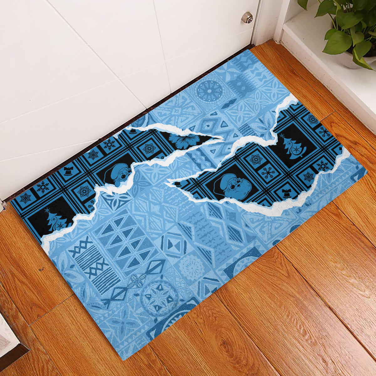 Bula Fiji Tapa Mix Christmas Rubber Doormat Vintage Style LT7 Turquoise - Polynesian Pride