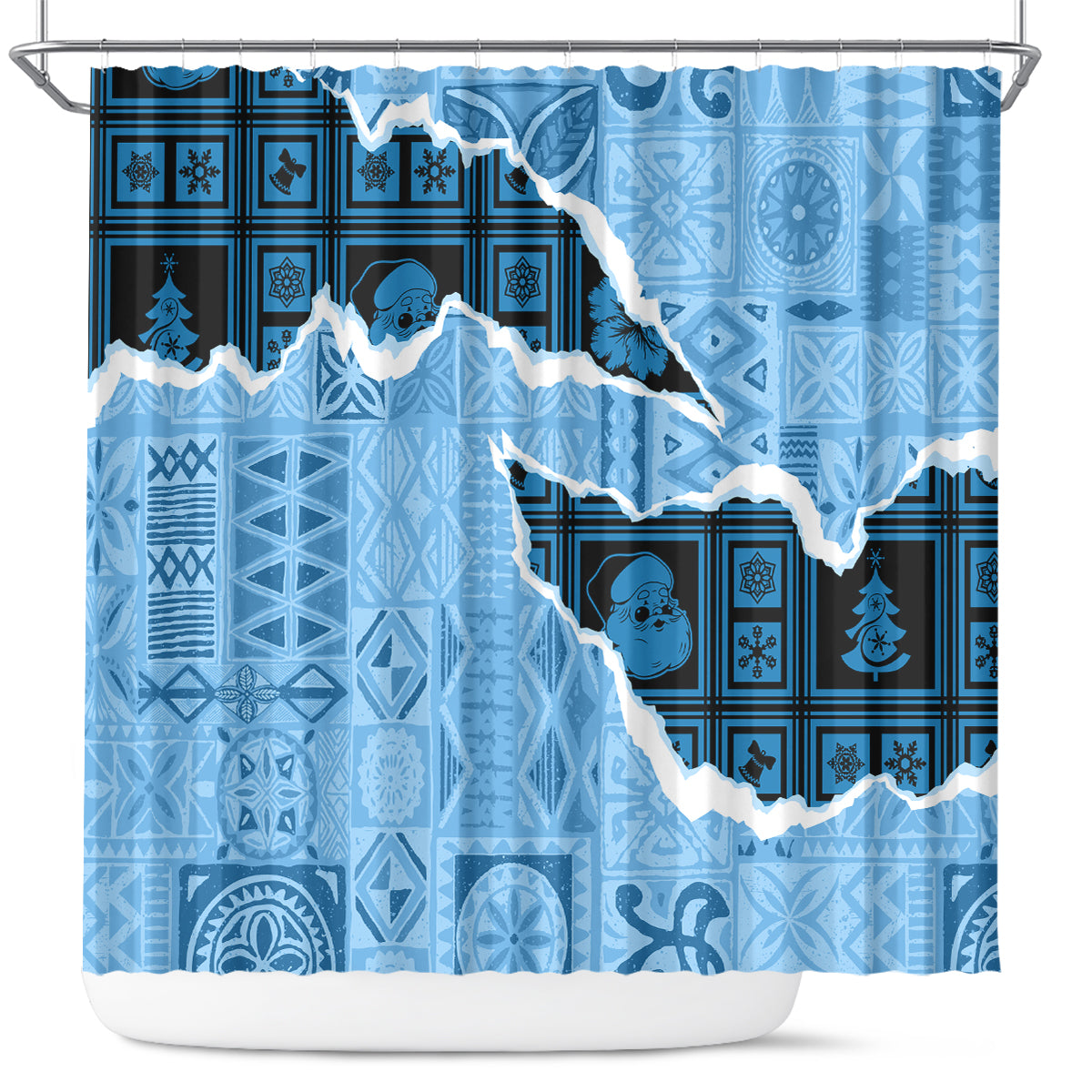 Bula Fiji Tapa Mix Christmas Shower Curtain Vintage Style LT7 Turquoise - Polynesian Pride