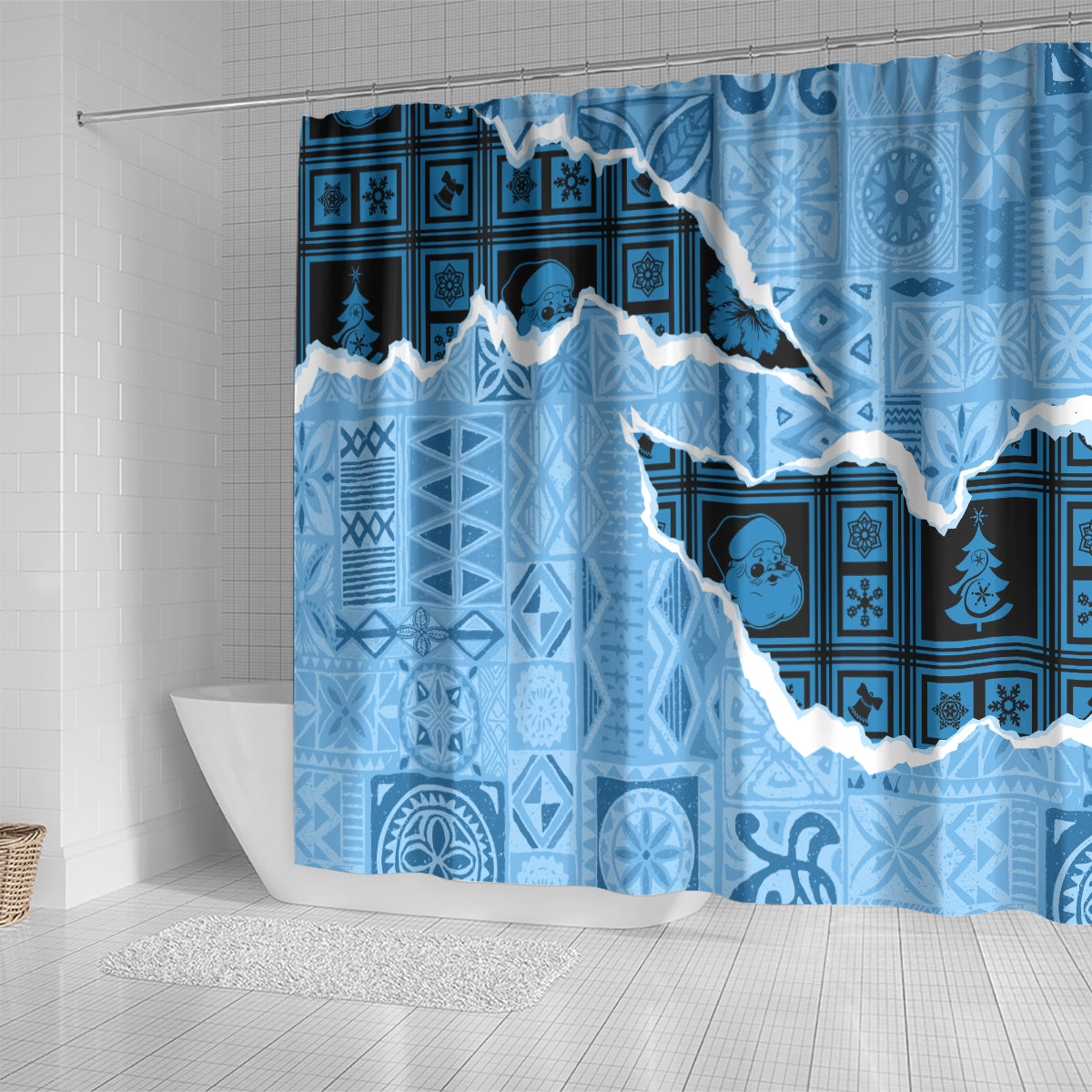 Bula Fiji Tapa Mix Christmas Shower Curtain Vintage Style LT7 - Polynesian Pride