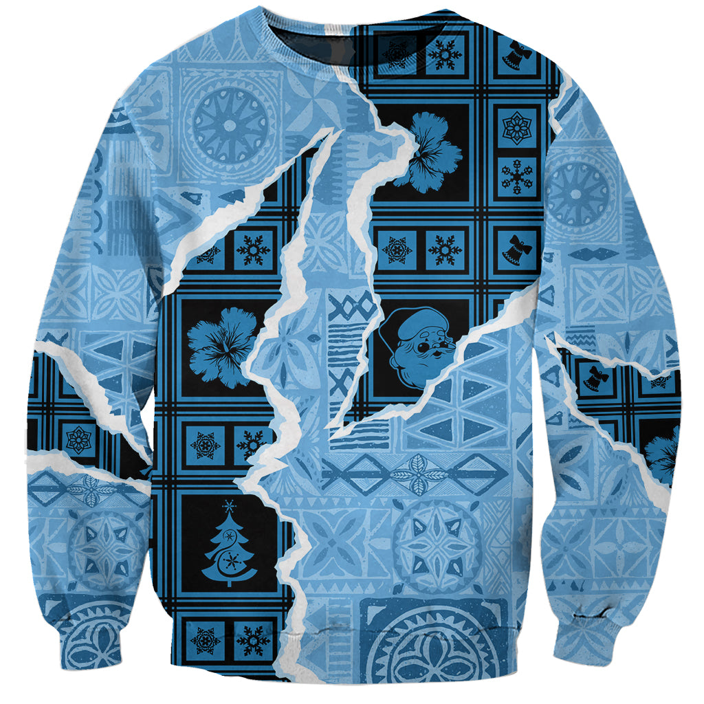 Bula Fiji Tapa Mix Christmas Sweatshirt Vintage Style LT7 Unisex Turquoise - Polynesian Pride