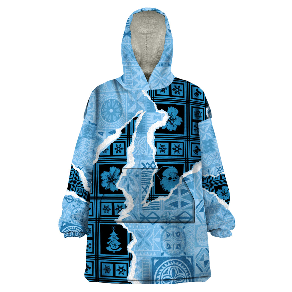 Bula Fiji Tapa Mix Christmas Wearable Blanket Hoodie Vintage Style LT7 One Size Turquoise - Polynesian Pride