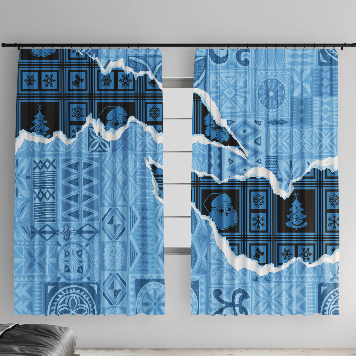 Bula Fiji Tapa Mix Christmas Window Curtain Vintage Style LT7 With Hooks Turquoise - Polynesian Pride