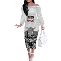 Aotearoa Personalized Off The Shoulder Long Sleeve Dress Proud To Be Maori LT7 Women White - Polynesian Pride
