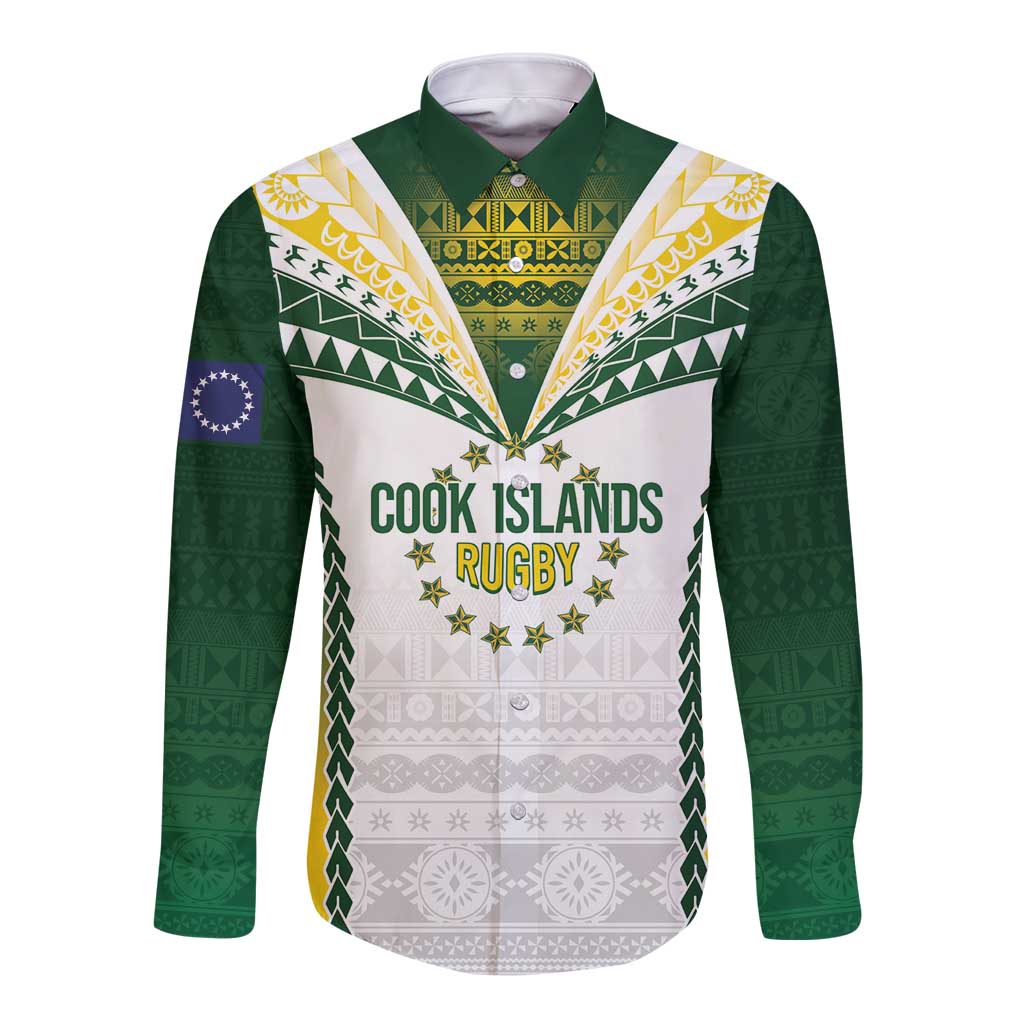 Cook Islands Rugby Custom Long Sleeve Button Shirt Kuki's Aitu Champions LT7 Unisex Colorful - Polynesian Pride