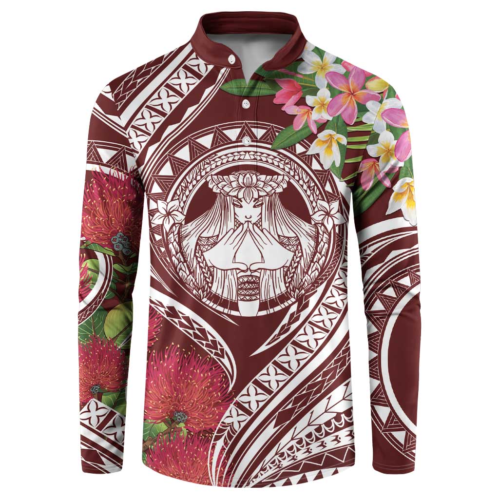 Aloha Hawaii Big Island Button Sweatshirt Ohia Lehua Wahine LT7 Red - Polynesian Pride