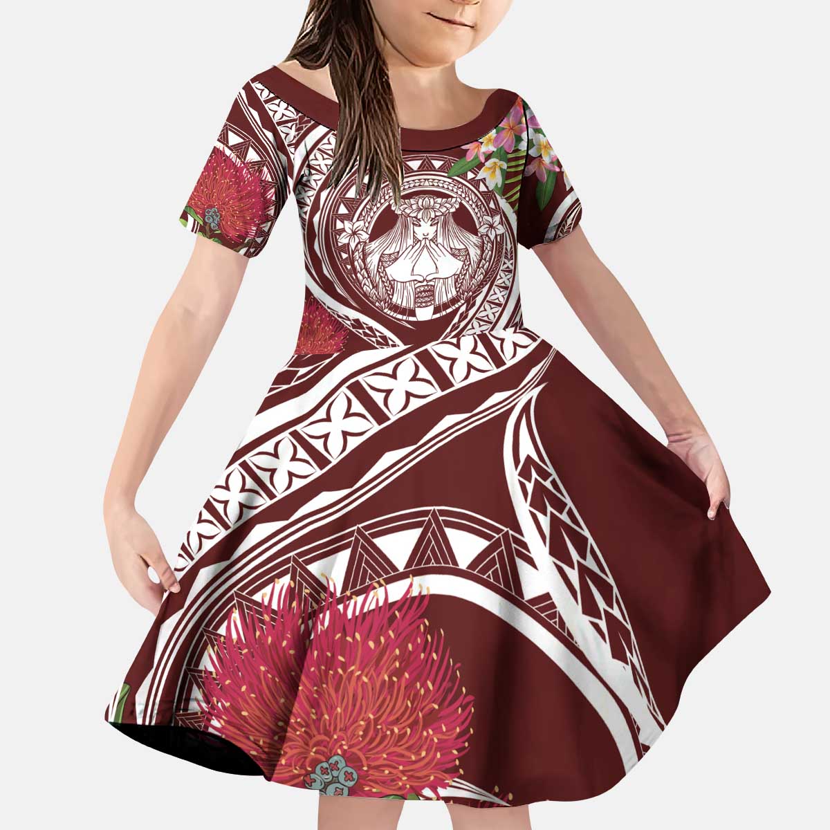 Aloha Hawaii Big Island Kid Short Sleeve Dress Ohia Lehua Wahine LT7 KID Red - Polynesian Pride