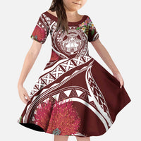 Aloha Hawaii Big Island Kid Short Sleeve Dress Ohia Lehua Wahine LT7 KID Red - Polynesian Pride