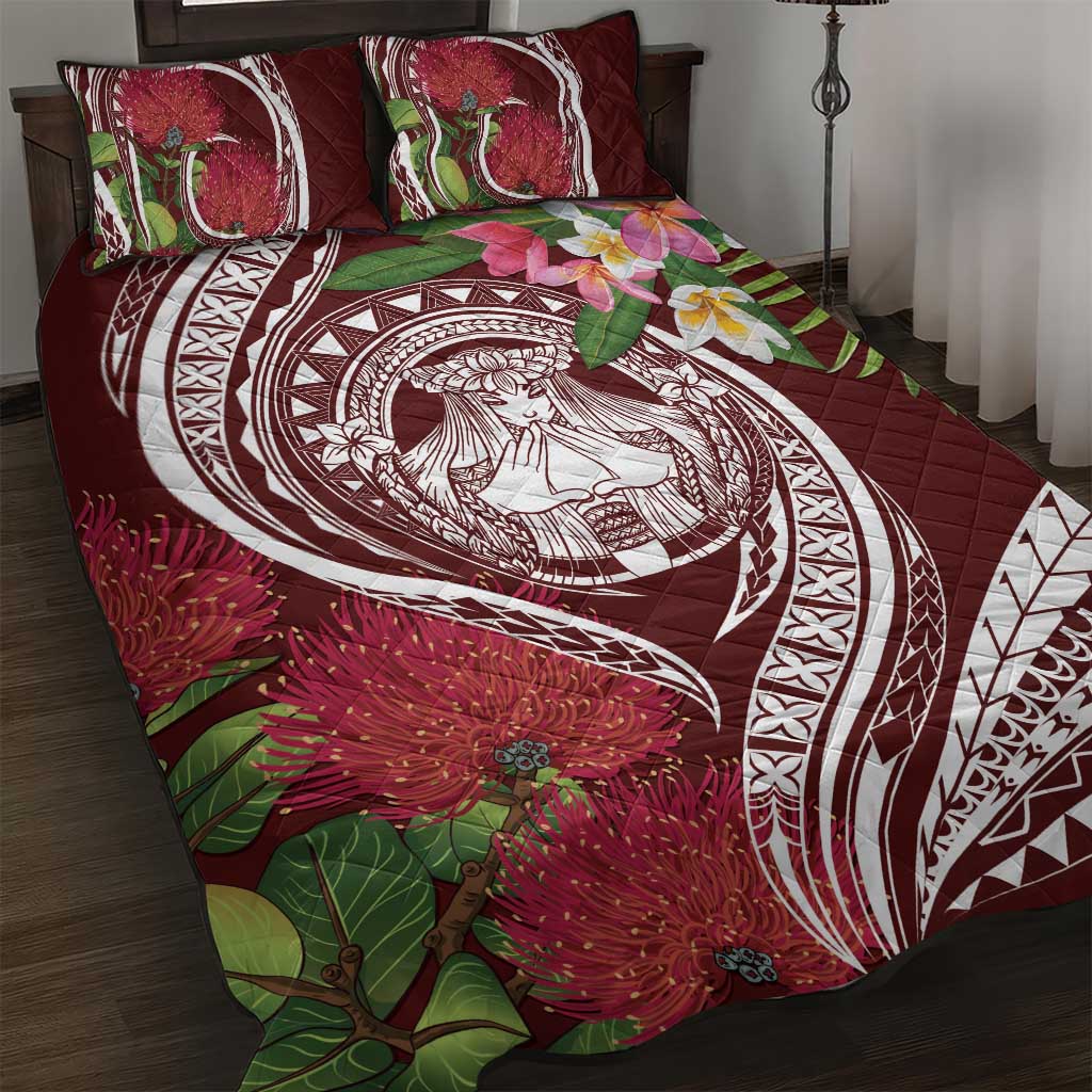 Aloha Hawaii Big Island Quilt Bed Set Ohia Lehua Wahine LT7 Red - Polynesian Pride