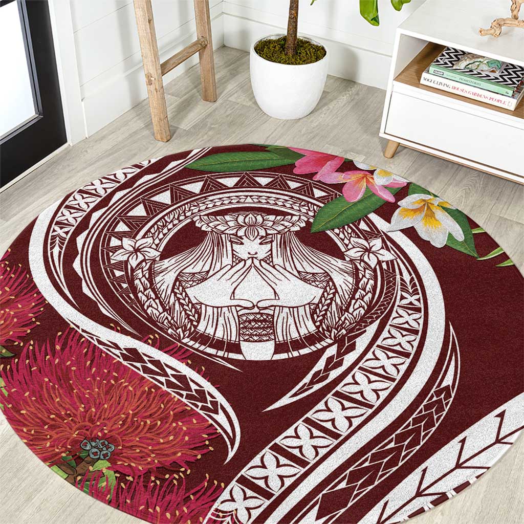 Aloha Hawaii Big Island Round Carpet Ohia Lehua Wahine