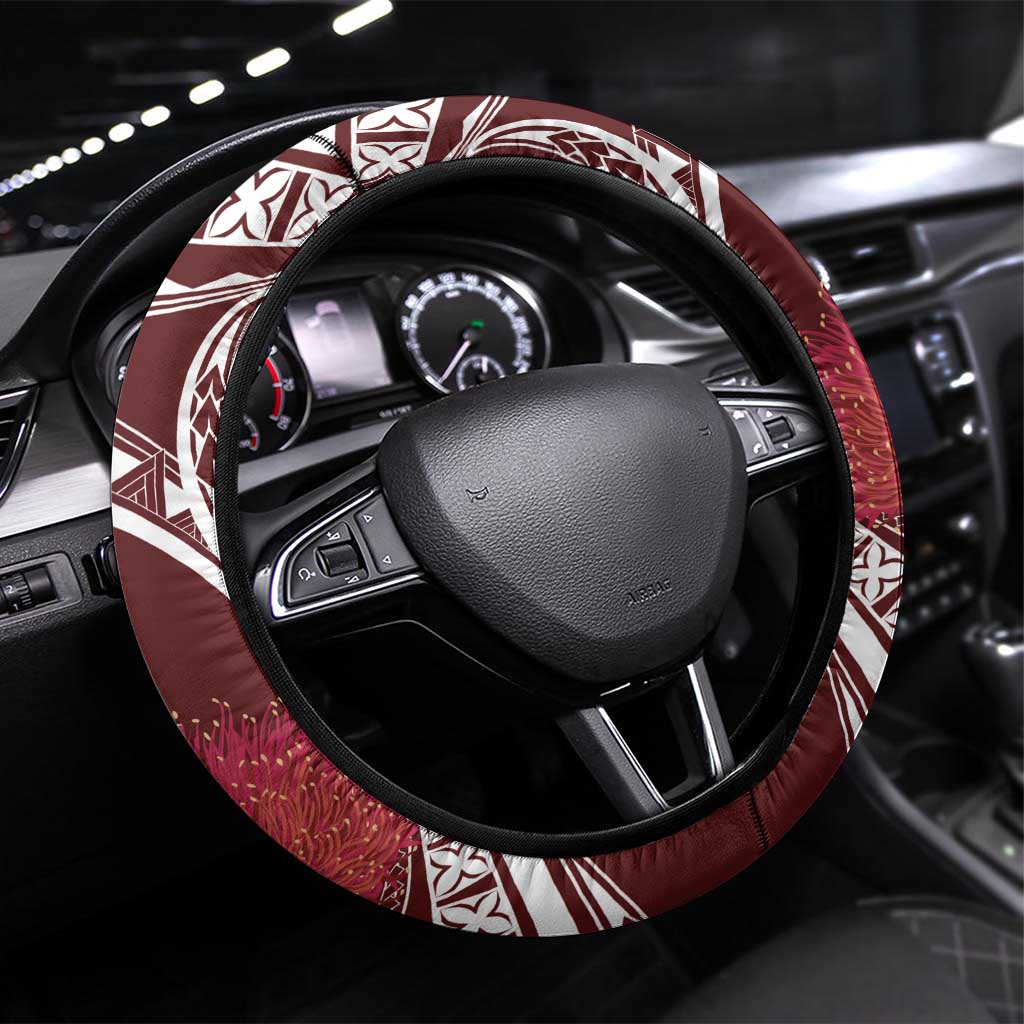 Aloha Hawaii Big Island Steering Wheel Cover Ohia Lehua Wahine LT7 Universal Fit Red - Polynesian Pride