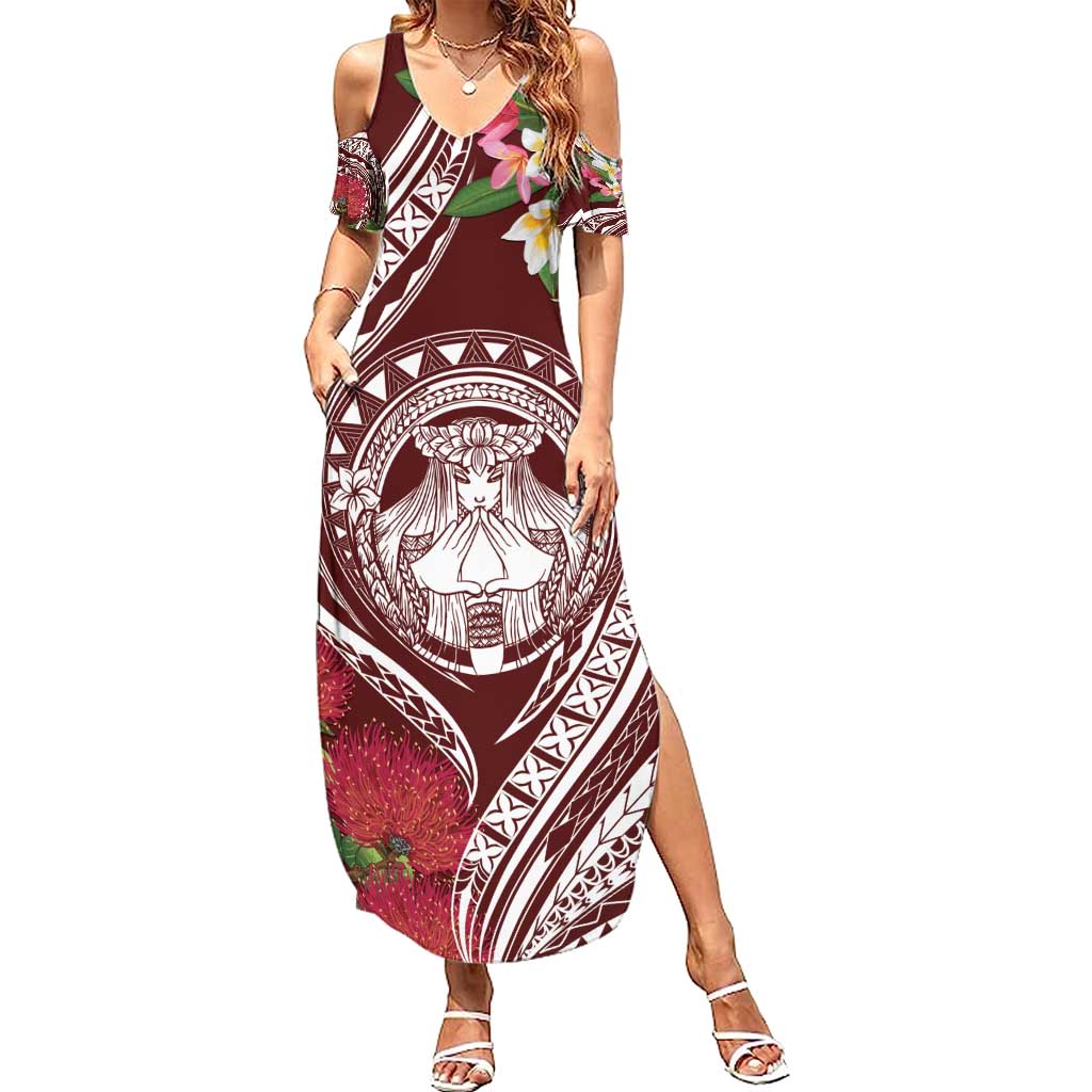 Aloha Hawaii Big Island Summer Maxi Dress Ohia Lehua Wahine LT7 Women Red - Polynesian Pride