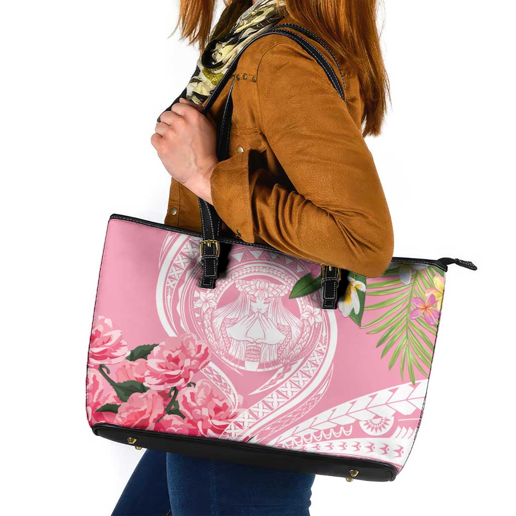 Aloha Hawaii Maui Leather Tote Bag Goddess Lokelani Rose LT7 Pink - Polynesian Pride