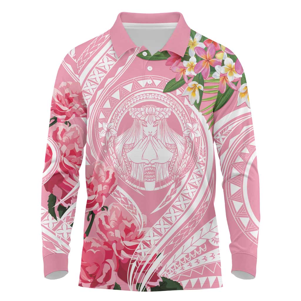 Aloha Hawaii Maui Long Sleeve Polo Shirt Goddess Lokelani Rose LT7 Pink - Polynesian Pride