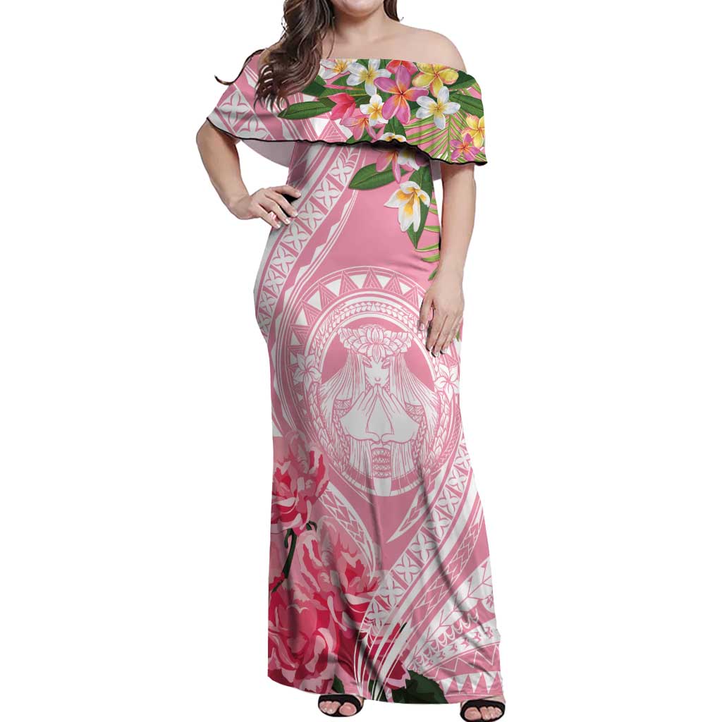 Aloha Hawaii Maui Off Shoulder Maxi Dress Goddess Lokelani Rose LT7 Women Pink - Polynesian Pride