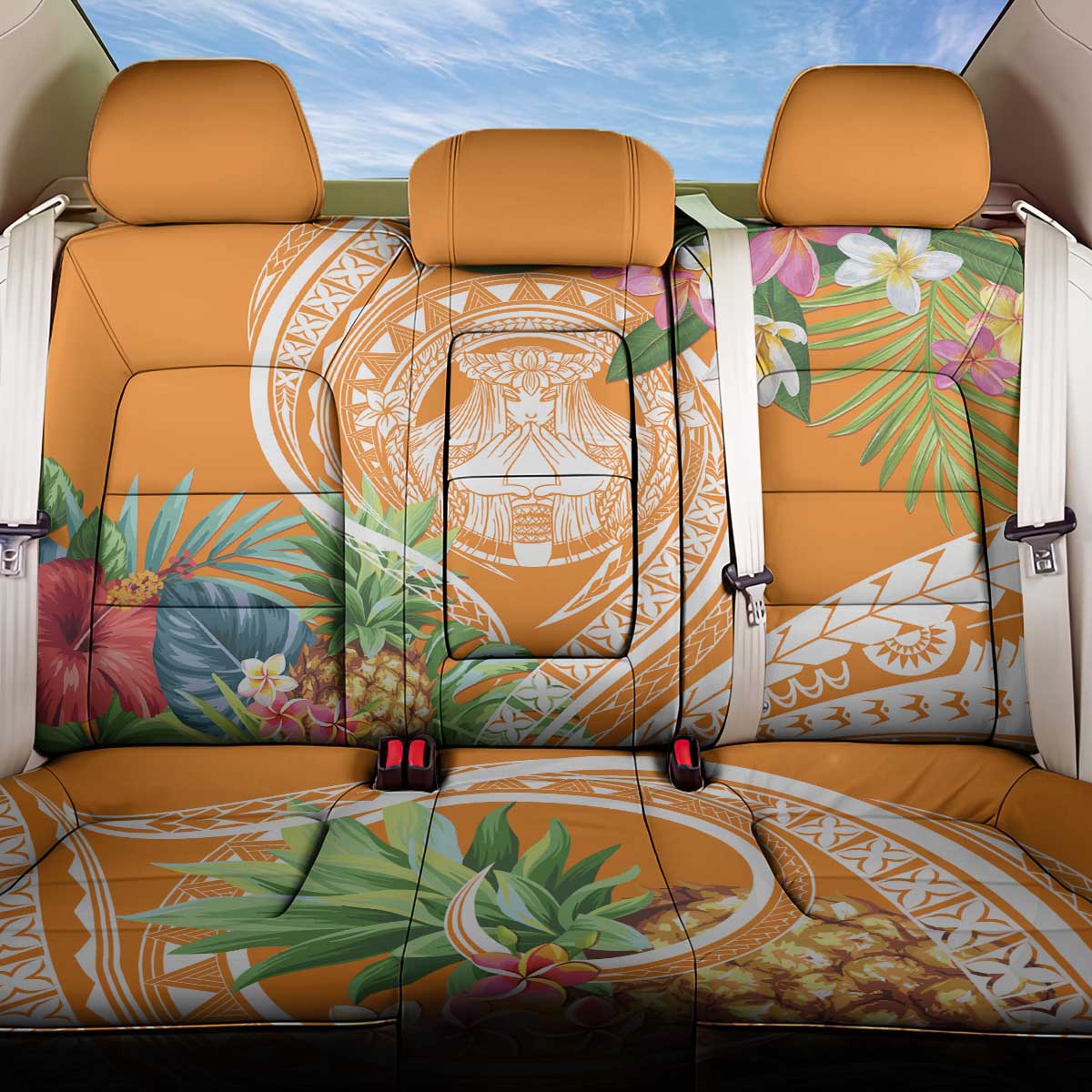 Aloha Hawaii Lanai Back Car Seat Cover Frangipani Mix Pineapple LT7 One Size Orange - Polynesian Pride
