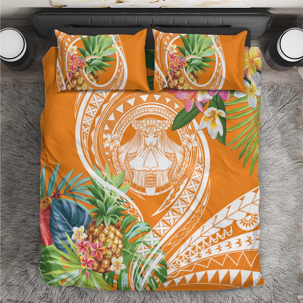 Aloha Hawaii Lanai Bedding Set Frangipani Mix Pineapple LT7 Orange - Polynesian Pride