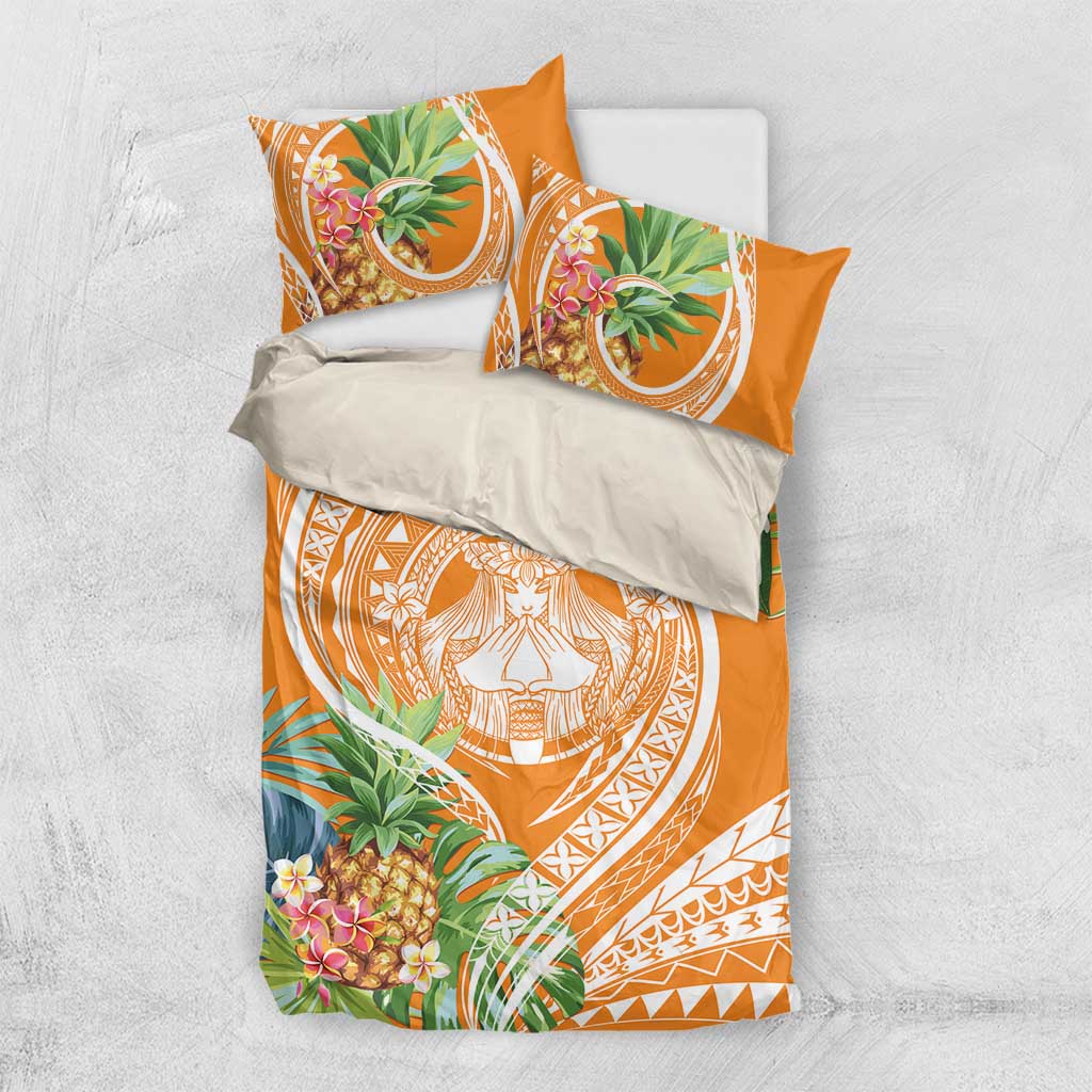 Aloha Hawaii Lanai Bedding Set Frangipani Mix Pineapple LT7 US Twin 172cm x 218cm Orange - Polynesian Pride