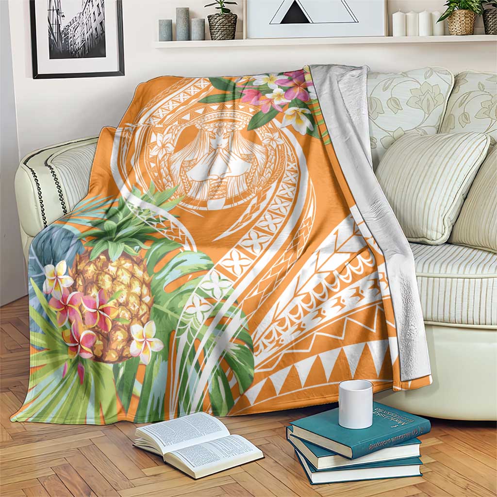 Aloha Hawaii Lanai Blanket Frangipani Mix Pineapple LT7 Orange - Polynesian Pride