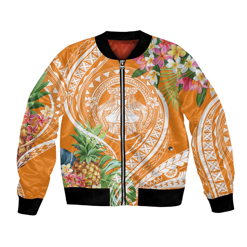Aloha Hawaii Lanai Bomber Jacket Frangipani Mix Pineapple LT7 Unisex Orange - Polynesian Pride