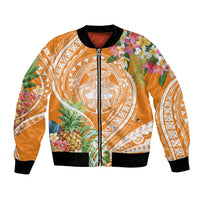 Aloha Hawaii Lanai Bomber Jacket Frangipani Mix Pineapple LT7 Unisex Orange - Polynesian Pride