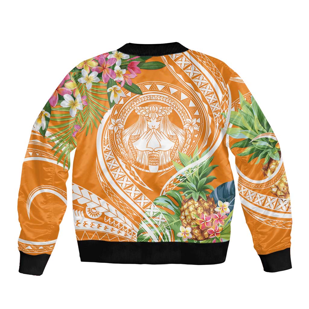 Aloha Hawaii Lanai Bomber Jacket Frangipani Mix Pineapple LT7 - Polynesian Pride