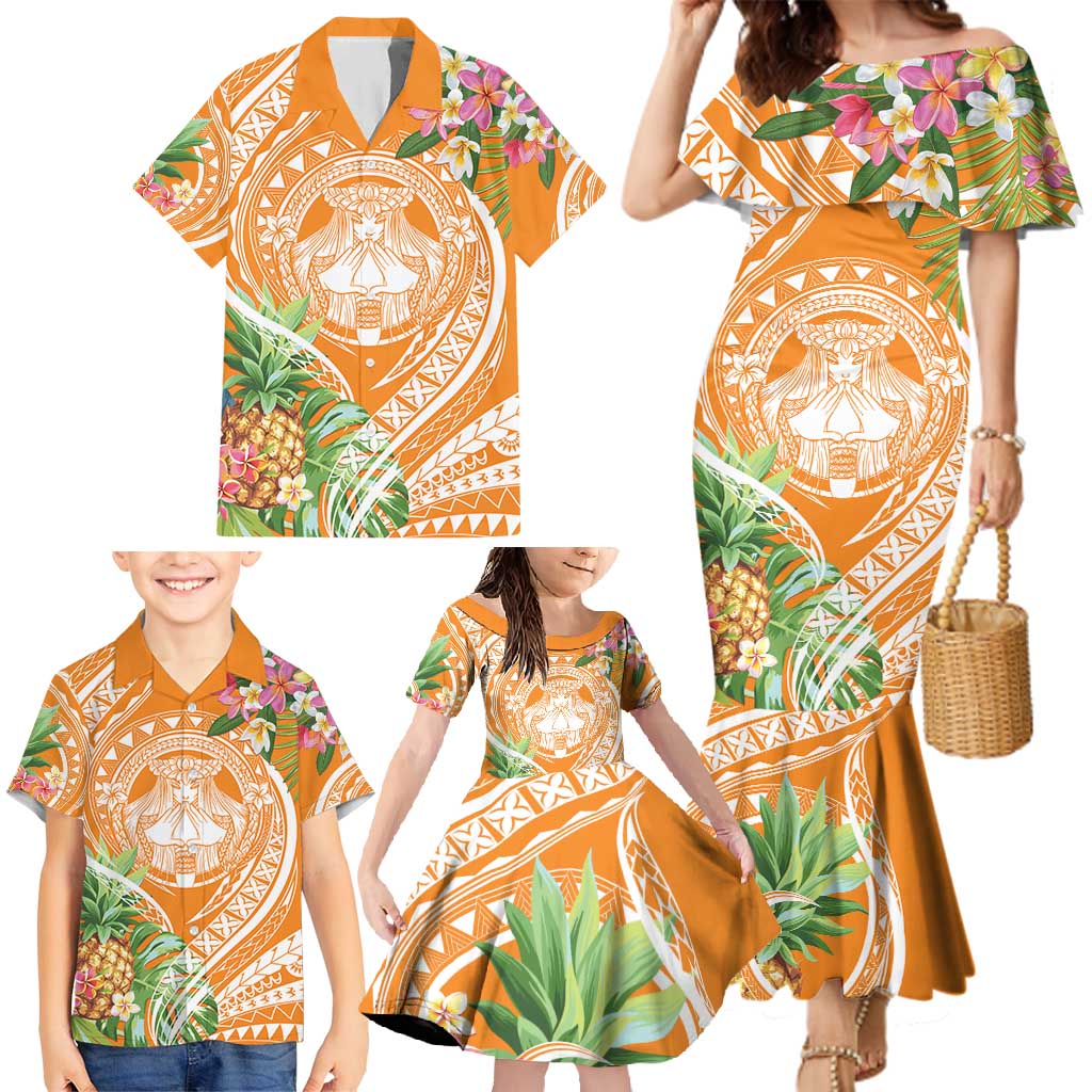 Aloha Hawaii Lanai Family Matching Mermaid Dress and Hawaiian Shirt Frangipani Mix Pineapple