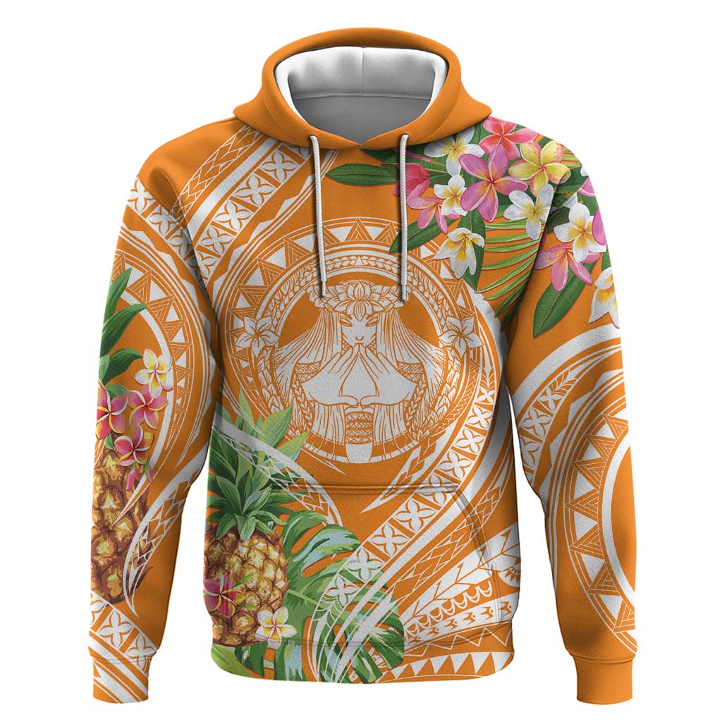 Aloha Hawaii Lanai Hoodie Frangipani Mix Pineapple LT7 Pullover Hoodie Orange - Polynesian Pride