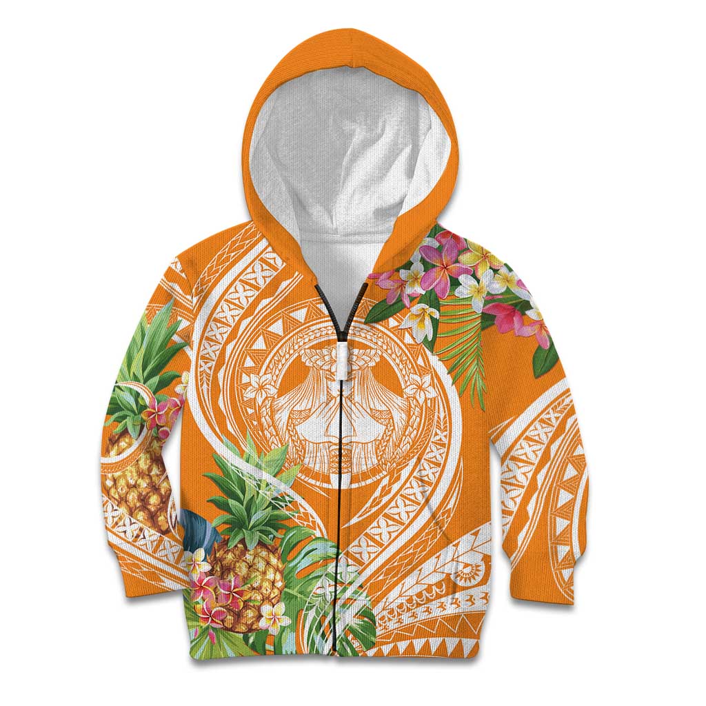 Aloha Hawaii Lanai Kid Hoodie Frangipani Mix Pineapple LT7 Zip Hoodie Orange - Polynesian Pride