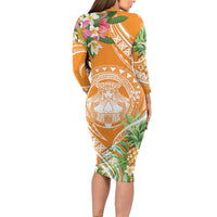 Aloha Hawaii Lanai Long Sleeve Bodycon Dress Frangipani Mix Pineapple LT7 - Polynesian Pride