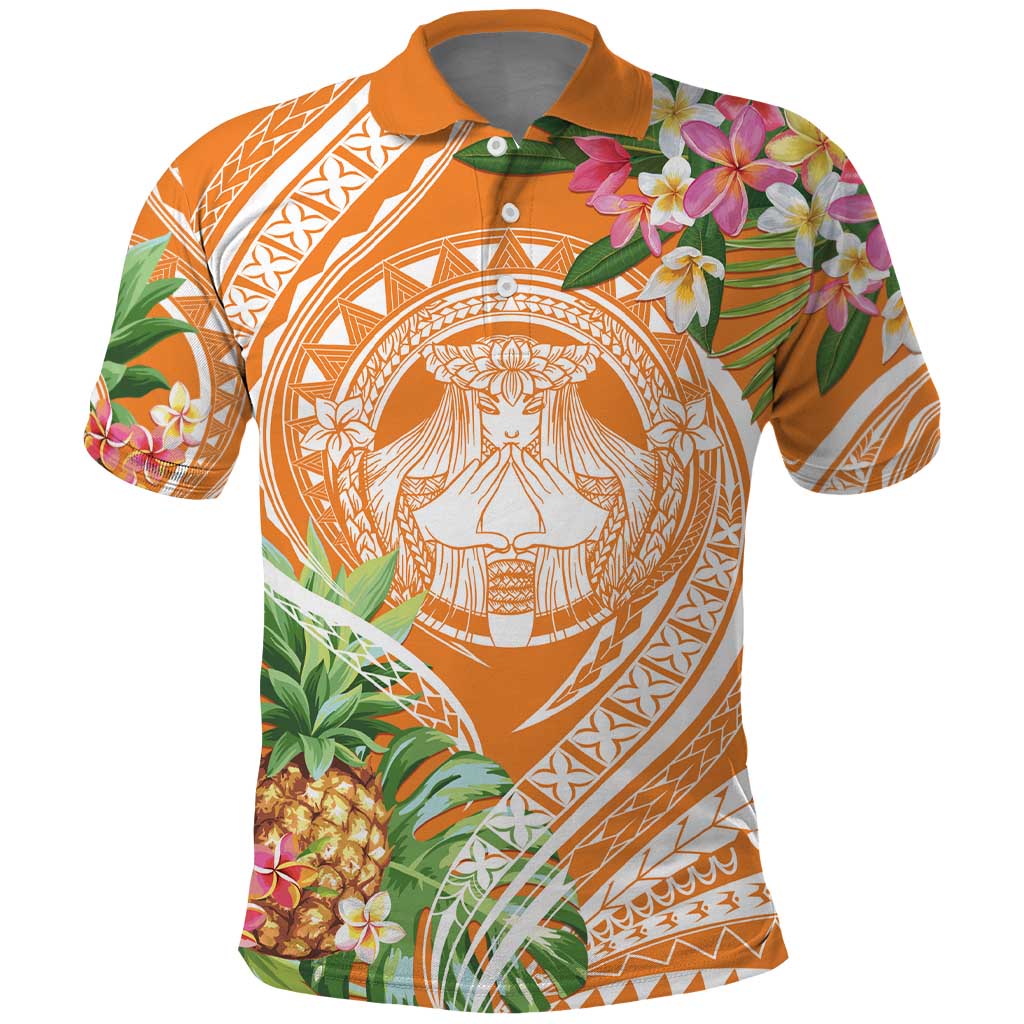 Aloha Hawaii Lanai Polo Shirt Frangipani Mix Pineapple LT7 Orange - Polynesian Pride