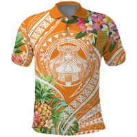 Aloha Hawaii Lanai Polo Shirt Frangipani Mix Pineapple LT7 Orange - Polynesian Pride