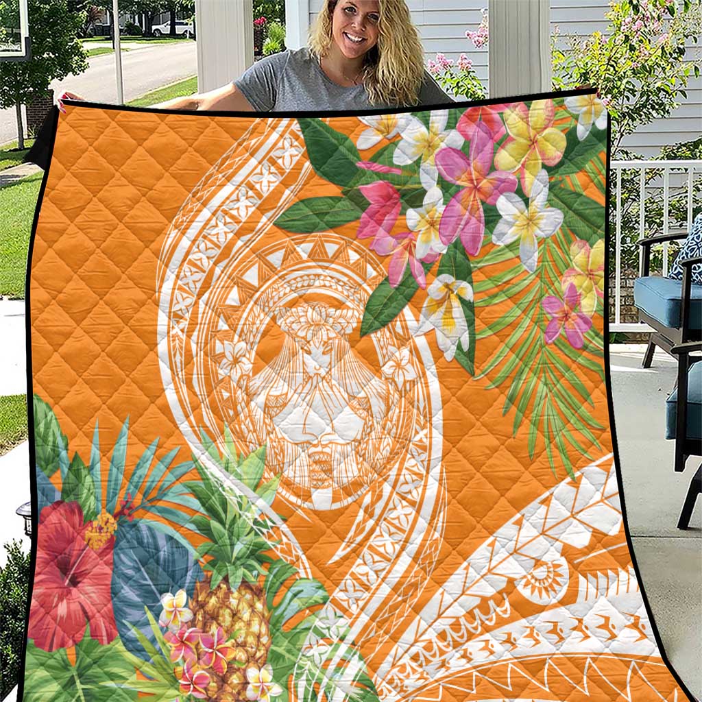 Aloha Hawaii Lanai Quilt Frangipani Mix Pineapple LT7 Orange - Polynesian Pride