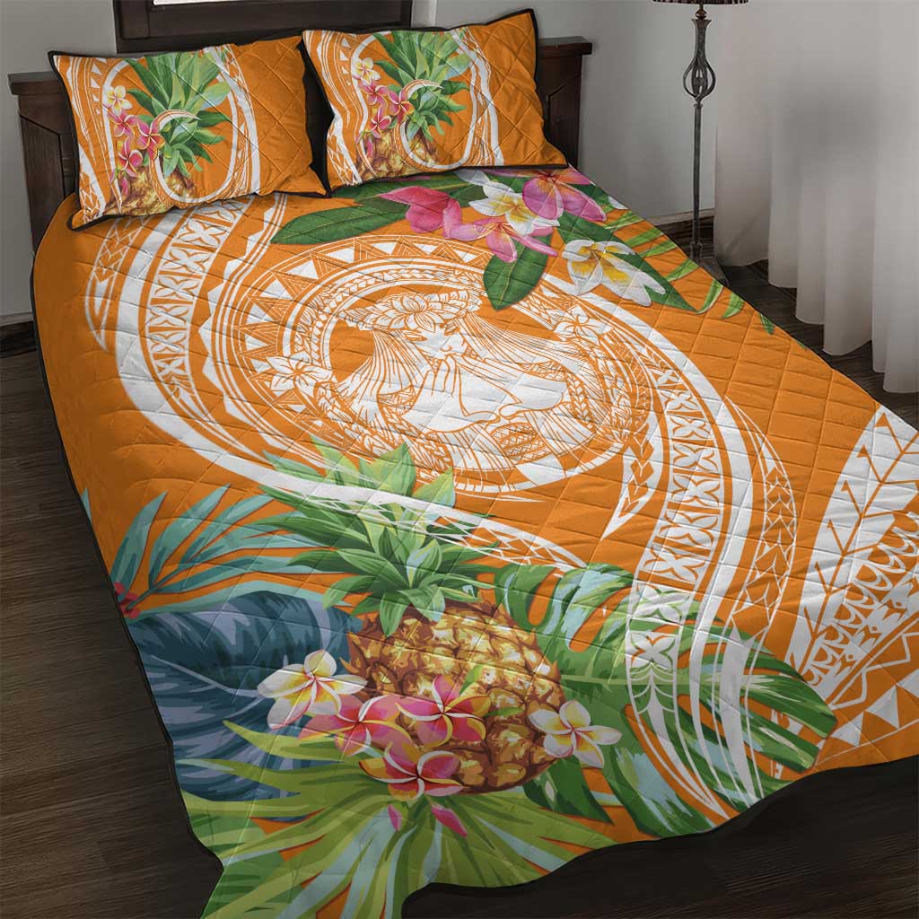Aloha Hawaii Lanai Quilt Bed Set Frangipani Mix Pineapple LT7 Orange - Polynesian Pride