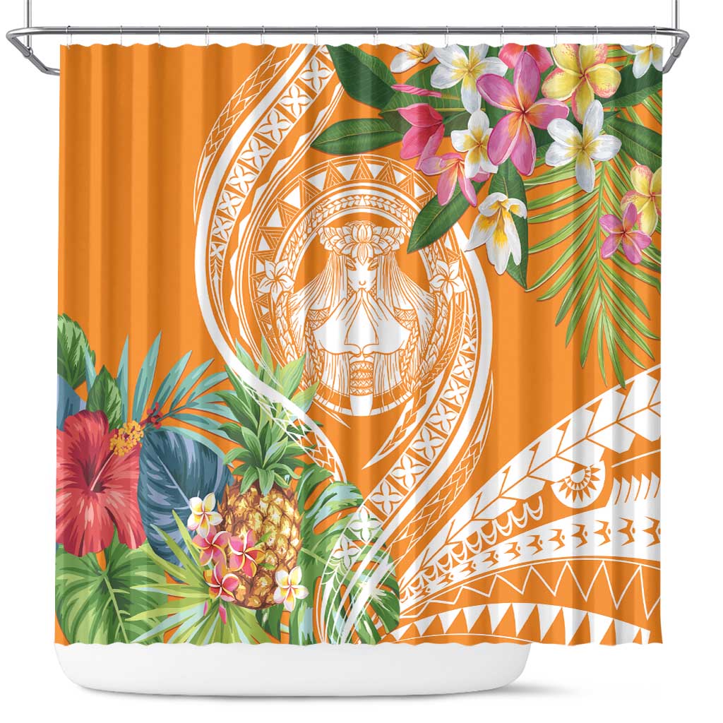 Aloha Hawaii Lanai Shower Curtain Frangipani Mix Pineapple LT7 Orange - Polynesian Pride