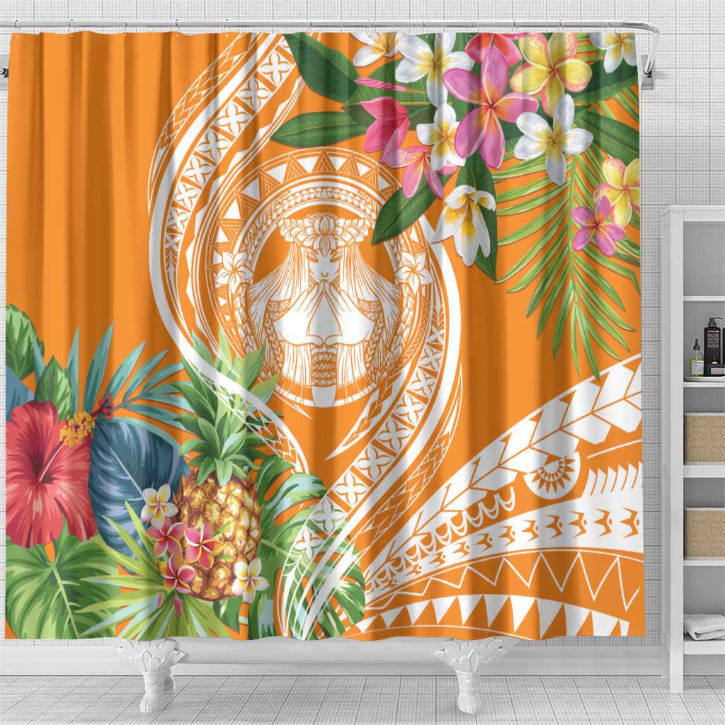 Aloha Hawaii Lanai Shower Curtain Frangipani Mix Pineapple LT7 - Polynesian Pride