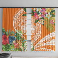 Aloha Hawaii Lanai Window Curtain Frangipani Mix Pineapple LT7 With Hooks Orange - Polynesian Pride